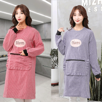 纯棉厨房围裙长袖家用做饭防油污围腰罩衣时尚外套罩衫男女工作服|[红+紫]两件特惠装 无图拉链披肩款[围裙]