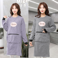 纯棉厨房围裙长袖家用做饭防油污围腰罩衣时尚外套罩衫男女工作服|【紫+黑】两件特惠装 刺绣背带小兔子【围裙】