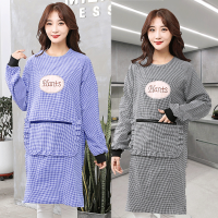 纯棉厨房围裙长袖家用做饭防油污围腰罩衣时尚外套罩衫男女工作服|[蓝+黑]两件特惠装 无图拉链披肩款[围裙]