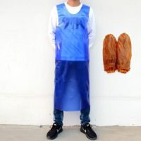 牛筋双层加厚马甲 防水防油石材厂屠宰场皮围裙 男女罩衣皮革围腰|天蓝色牛筋马甲加黄色袖套一套