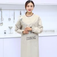 工作服防油罩衣成人长袖围裙带袖[不防水包退]围裙女厨房防水|刀叉罩衣[灰]
