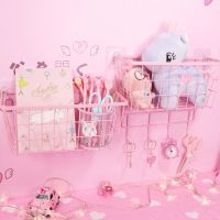 厨房壁挂架墙上置物架免打孔床头收纳篮置物架学生宿舍挂篮卫生间|【组合粉】小框2个+挂钩1个