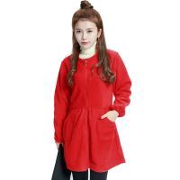 工作服外套拉链罩衣羽绒服加绒加厚厨房围裙女长袖款上班秋冬成|大红(单层-不带帽) XL(建议120-135斤左右)