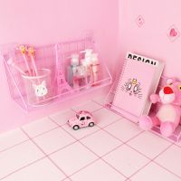 厨房壁挂架墙上置物架免打孔床头收纳篮置物架学生宿舍挂篮卫生间|[墙上三角架]粉色