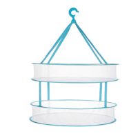 多功能网兜衣服赠洗衣袋]单羊毛衫平铺衣架子晒衣篮晾衣双层大号|蓝色 双层[直径61厘米]