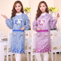 时尚纯棉工作背带家用厨房防油污夏天围裙女上班工作服|[蓝+紫]两件装 小女孩[防水罩衣]