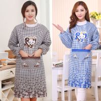 时尚纯棉工作背带家用厨房防油污夏天围裙女上班工作服|[蓝+咖]两件装 加长加厚加肥熊[棉布罩衣]
