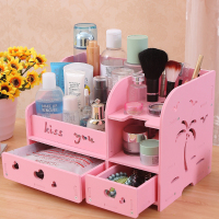 抽纸盒纸巾盒遥控器收纳盒化妆品收纳盒多功能家用客厅餐巾纸盒|粉色二抽屉化妆品收纳盒