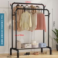 阳台双杆挂衣服架子晾衣架落地简易晾衣杆折叠室内晒衣架家用卧室|旗舰双杆-黑-双衣帽架-120CM