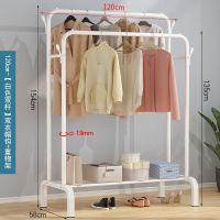 阳台双杆挂衣服架子晾衣架落地简易晾衣杆折叠室内晒衣架家用卧室|旗舰双杆-白-双衣帽架-120CM