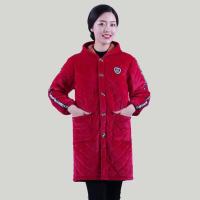 冬季长款罩衣韩版加厚保暖成人罩衣男女围裙家居服防护工作服|玫红色袖子条纹老板推荐 XXL(适合120-150斤)