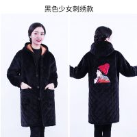 冬季长款罩衣韩版加厚保暖成人罩衣男女围裙家居服防护工作服|黑色背后刺绣款 XXL(适合120-150斤)