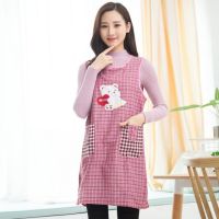 围裙韩版时尚厨房纯棉防油污背心式家用可爱坎肩罩衣成人女工作服|枣红色可爱小熊