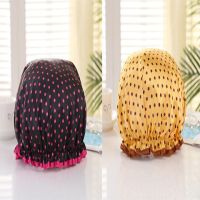 厨房做饭炒菜防油帽防水油烟头套沐浴帽帽子成人女款洗澡浴帽|金色+黑底红点