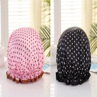 厨房做饭炒菜防油帽防水油烟头套沐浴帽帽子成人女款洗澡浴帽|粉红+黑底白点