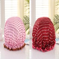 厨房做饭炒菜防油帽防水油烟头套沐浴帽帽子成人女款洗澡浴帽|粉红+酒红底白点