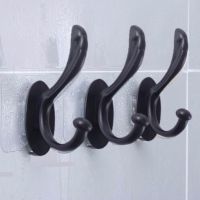 打孔粘贴门后墙上无痕挂钩贴墙壁衣服浴室家用强力墙面免粘墙粘钩|[经典黑]加厚 (2个装)