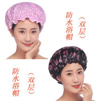 [2个装 双层加厚]高品质浴帽防水洗澡成人女士浴帽洗头帽浴帽女|粉底白点送蝴蝶结黑边(精品)
