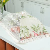 菜罩折叠家用超密加固夏季大号餐桌罩超大饭菜罩防虫防尘盖圆形|长方形 咖啡色刺绣16寸