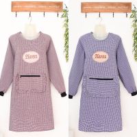 围裙女厨房长袖家用做饭成人罩衣上班反穿衣罩衣女冬天棉质工作服|[两件装黑+红]马甲拉链口袋