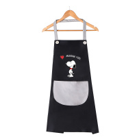 厨房围裙罩衣防水防油韩版时尚男女可爱情侣成人做饭围腰工作服|防水款史努比-黑色卡其兜