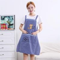 韩版时尚棉布围裙女成人罩衣厨房防污马甲坎肩围裙透气反穿工作服|背带猫蓝