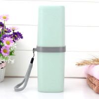 小麦秸秆牙刷杯洗漱杯漱口杯旅行套装刷牙杯子牙具牙刷盒旅游用品|绿色 圆形+牙刷+小苏打牙膏