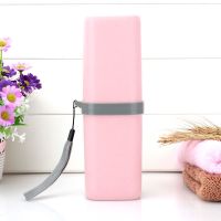 小麦秸秆牙刷杯洗漱杯漱口杯旅行套装刷牙杯子牙具牙刷盒旅游用品|粉色 方形洗漱杯