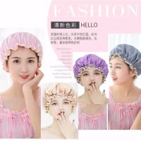 成人厨房防油儿童双层厚浴帽帽子女做饭防水洗澡1-4淋浴头套|[2个纯色不一样颜色]高品质双层加厚