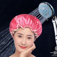 成人厨房防油儿童双层厚浴帽帽子女做饭防水洗澡1-4淋浴头套|[红+蓝]纯色双层