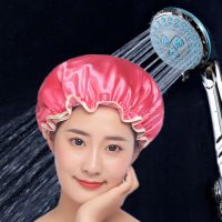 成人厨房防油儿童双层厚浴帽帽子女做饭防水洗澡1-4淋浴头套|[紫+红]纯色双层