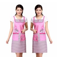 可爱防污防油做饭罩衣围腰工作服厨房围裙女韩版时尚情侣围裙男女|红色+粉色 [梅花发财树背带]