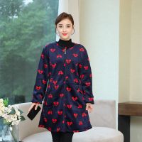 羽绒服罩衣成人女水晶绒韩版拉链外套秋冬护衣长袖厨房围裙工作服|水晶绒蓝底米奇 165M码(90斤内)