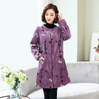 羽绒服罩衣成人女水晶绒韩版拉链外套秋冬护衣长袖厨房围裙工作服|水晶绒灰紫玫瑰 175XL码(体重125斤以内