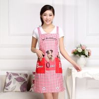 [买二送袖套]防污围裙罩衣韩版时尚厨房防油围腰可爱简约工作服|红色 可爱狗围裙