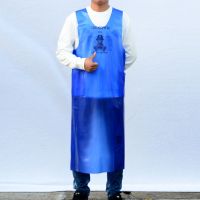 防水耐磨围裙厨房加厚工作工厂防油洗碗菜围腰成人水产皮围裙|宝蓝牛筋马甲