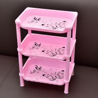买三送一多功能储物架加厚迷你方形浴室置物架卫生间化妆品收纳架|蝶恋花粉色 三层三角形置物架