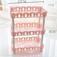 买三送一多功能储物架加厚迷你方形浴室置物架卫生间化妆品收纳架|蝴蝶缕空粉色 三层三角形置物架