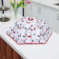 罩子餐桌罩可折叠保暖饭桌饭菜保温罩冬季保温盖菜罩透明防尘家用|红叶子 方形大号(边长约51cm)