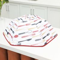 罩子餐桌罩可折叠保暖饭桌饭菜保温罩冬季保温盖菜罩透明防尘家用|红色刀叉 方形大号(边长约51cm)