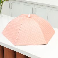 罩子餐桌罩可折叠保暖饭桌饭菜保温罩冬季保温盖菜罩透明防尘家用|红色格子 圆形中号(直径约70cm)
