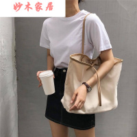 购物袋帆布2019新款ins简约撞色帆布包手提布包购物袋大容量单肩包休闲女包