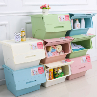 斜翻盖储物箱翻盖收纳箱儿童玩具储物箱子塑料斜口箱衣服衣物整理箱零食收纳筐