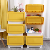 斜翻盖储物箱收纳盒零食侧开儿童玩具储物箱收纳筐整理箱前开式衣服塑料收纳箱