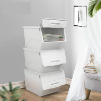 斜翻盖储物箱收纳箱零食侧开儿童玩具储物箱收纳筐整理箱前开式衣服塑料收纳盒