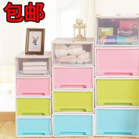 彩色长方形收纳抽屉彩色抽屉式透明塑料桌面收纳盒 儿童衣物整理箱玩具储物柜鞋盒柜