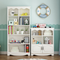 白色实木书架书架书柜置物架简约学生书架落地白色实木儿童书架欧式收纳柜带