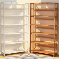 白色实木书架白色书架落地现代简约经济型桌上学生简易实木竹子置物架多层收纳