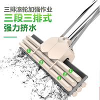 托把拖把及拖把头海棉拖免手洗海绵拖把家用一拖净吸水干湿两用墩布地拖三滚轮胶棉拖把头