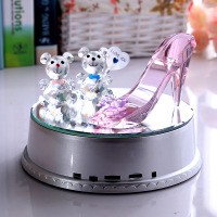 灰姑娘的水晶鞋水晶鞋摆件玻璃灰姑娘个性创意新年节生日送女友老婆结婚礼品 15cm粉+十八曲发光底座